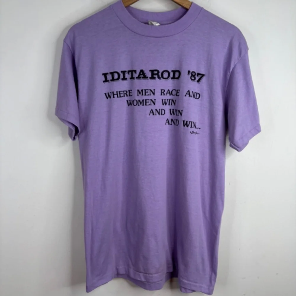 VTG 80s Single Stitch T Shirt L Iditarod 1987 Purple Graphic Spellout Retro USA - Picture 9 of 9